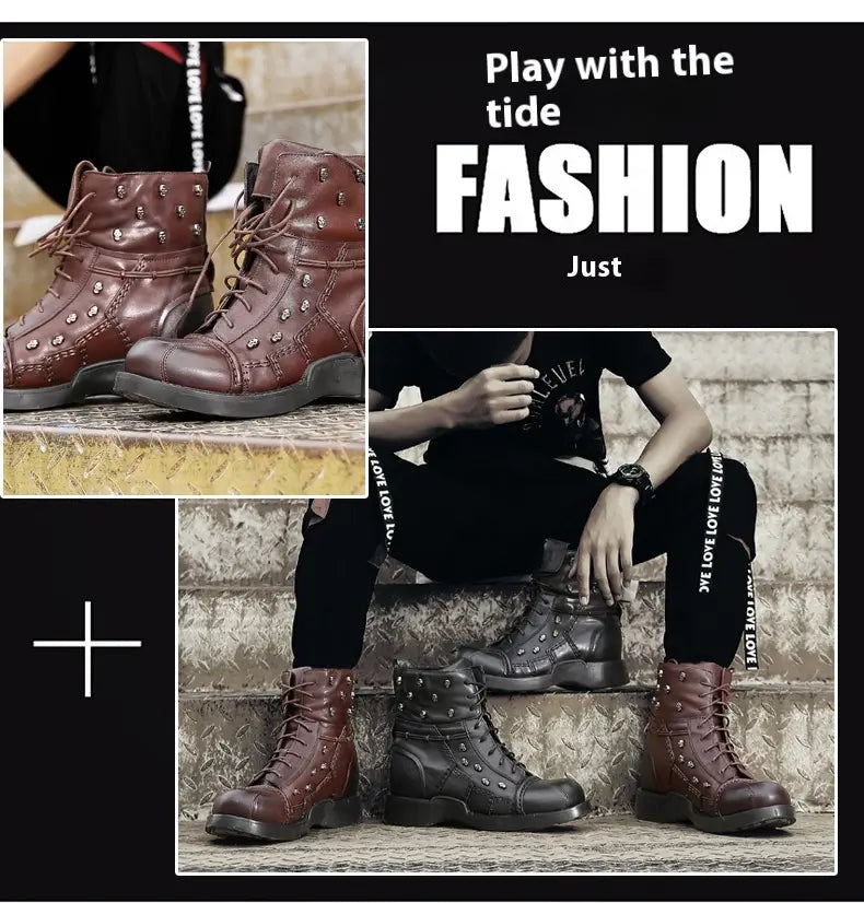 Men’s Warm Work Clothing Motorcycle Waterproof High-top Steampunk Leather Boots