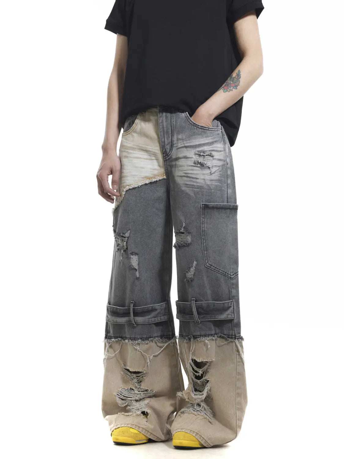 Niche Heavy Industry Washed Damaged Stitching Skinny Jeans