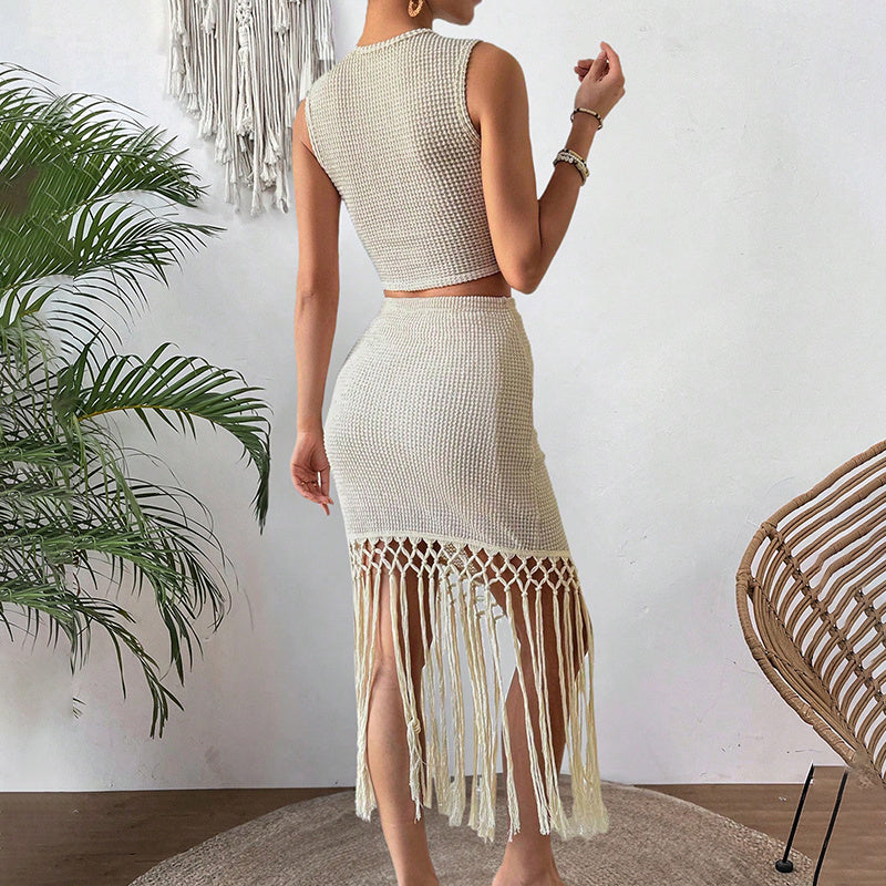 2 Piece Skirt Sets For Women Sleeveless Crop Top And Bodycon High Waist Skirt Set - 5