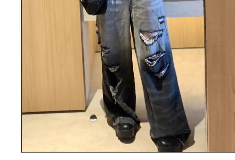 Gradient Color Big Ripped Hot Girl Wide Leg Jeans For Women