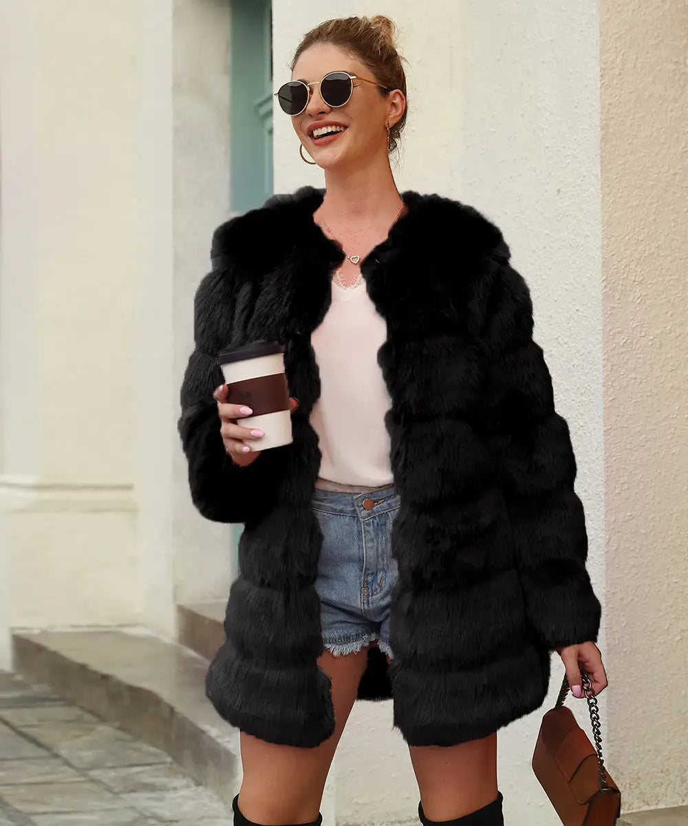 Women’s Imitation Fur Coat Top Long-cut Coat Trench Coat