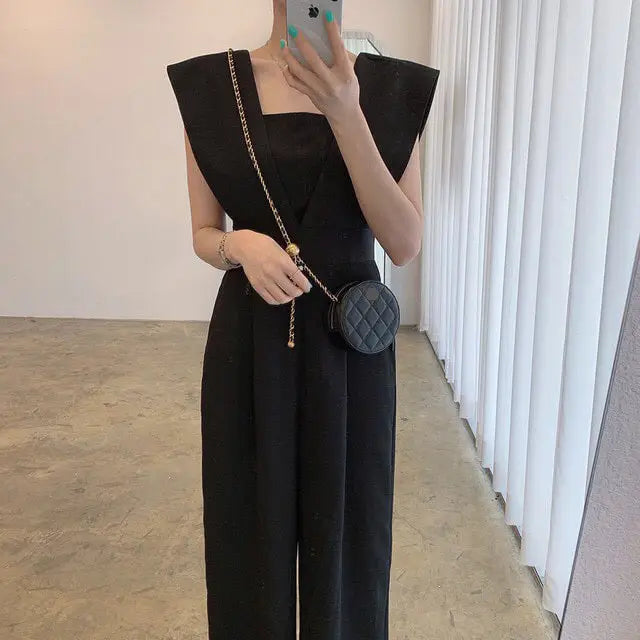 Women’s Chiffon Retro Sleeveless Jumpsuit Wide Leg Pants