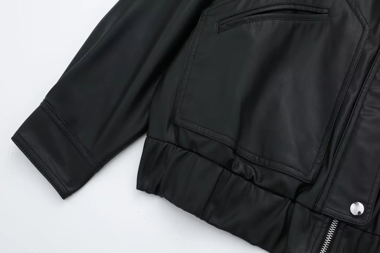 Women’s Lapel Loose Faux Leather Bomber Jacket Coat