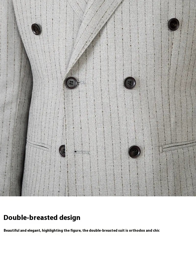 Lightweight Striped Double Breasted Suit Business Casual Suit Coat