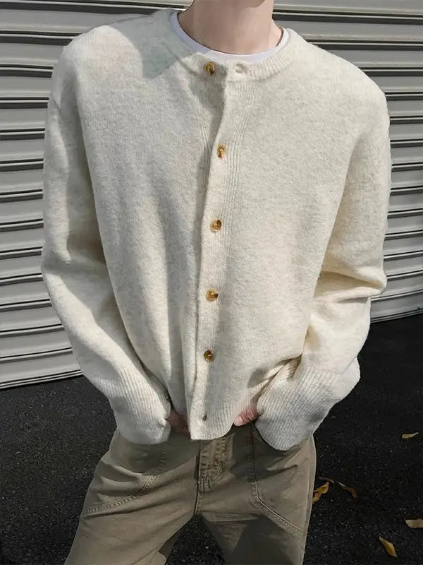 Creamy-white Breasted Knitted Cardigan For Men