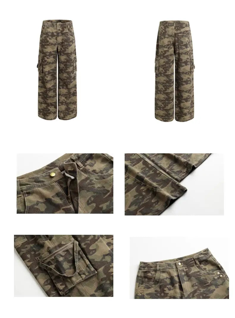 Camouflage Zipper Three-dimensional Pocket Denim Overalls