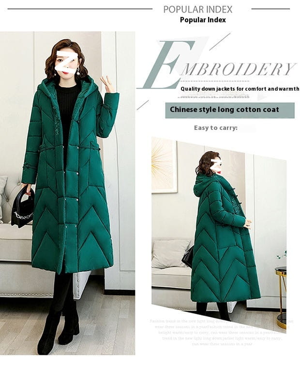 Plus Size Overknee Long Warm Hooded Cotton Jacket