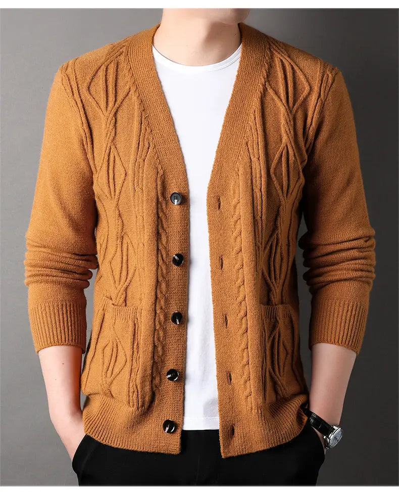 Knitted Cardigan Rhombus Loose Casual Sweater Coat Men
