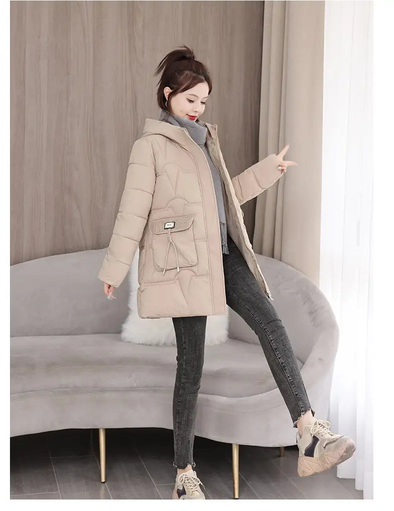 Hooded Down Coat Mid-length Thickened