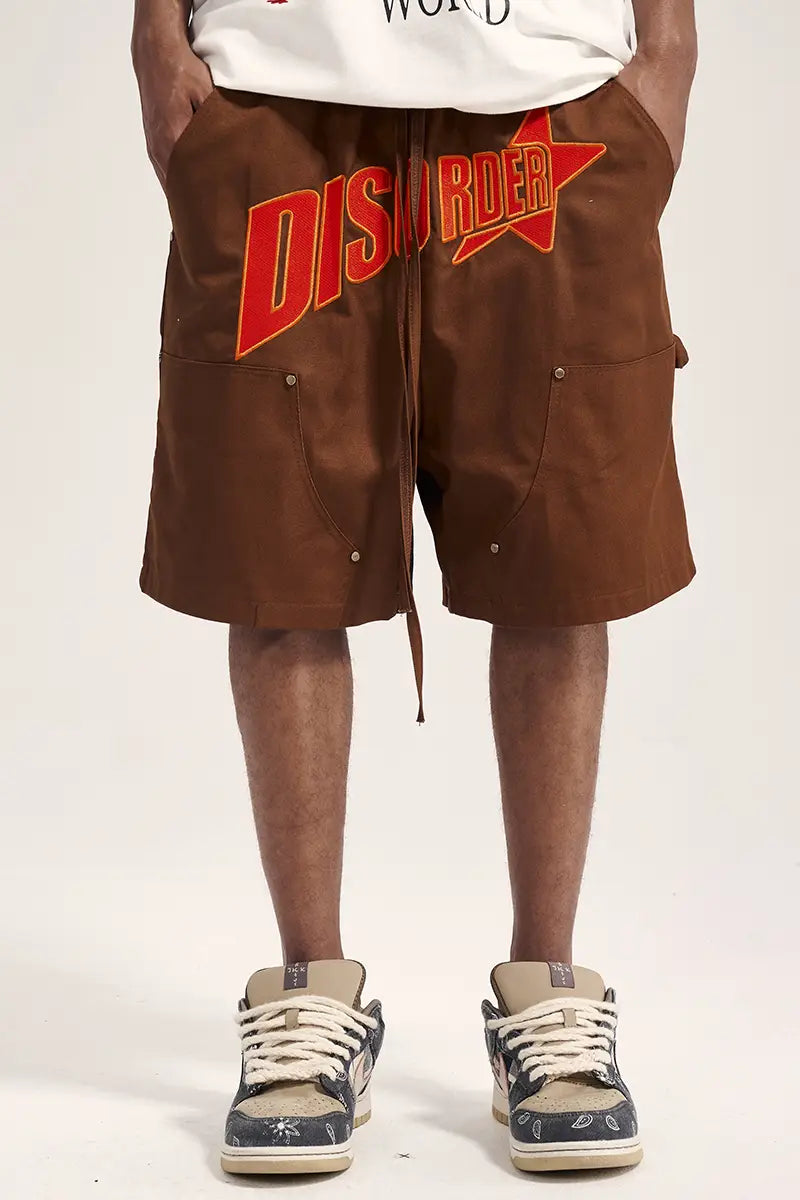 Heavy Industry Slogan Embroidered Street Loose Casual Shorts