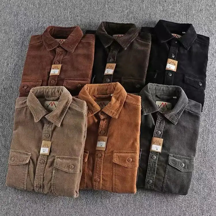 Retro Washed Corduroy Long-sleeved Shirt For Men