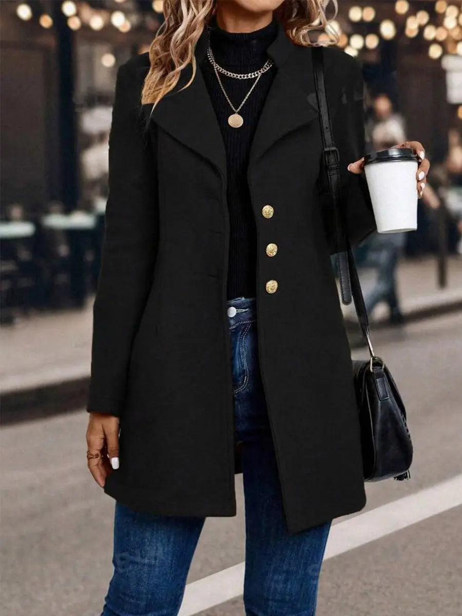 Solid Color Slim Women Woolen Coat Outerwear