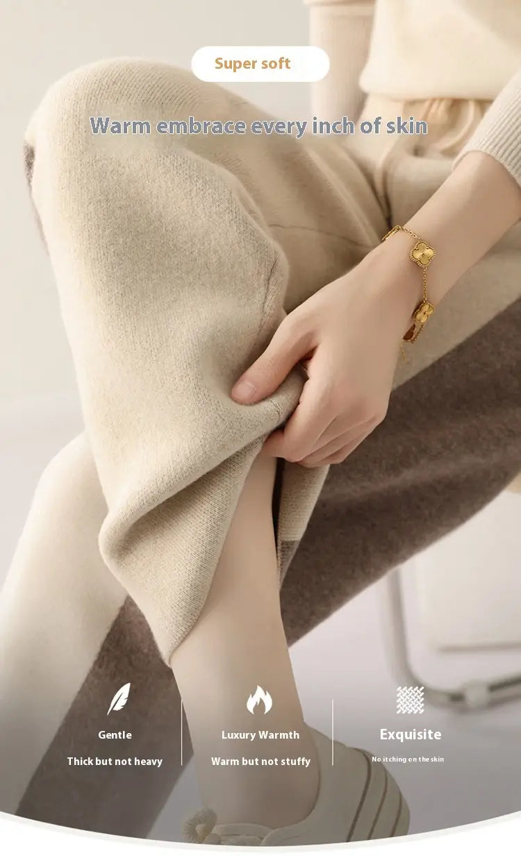 Color Contrast Patchwork Pure Wool Knit Casual Pants