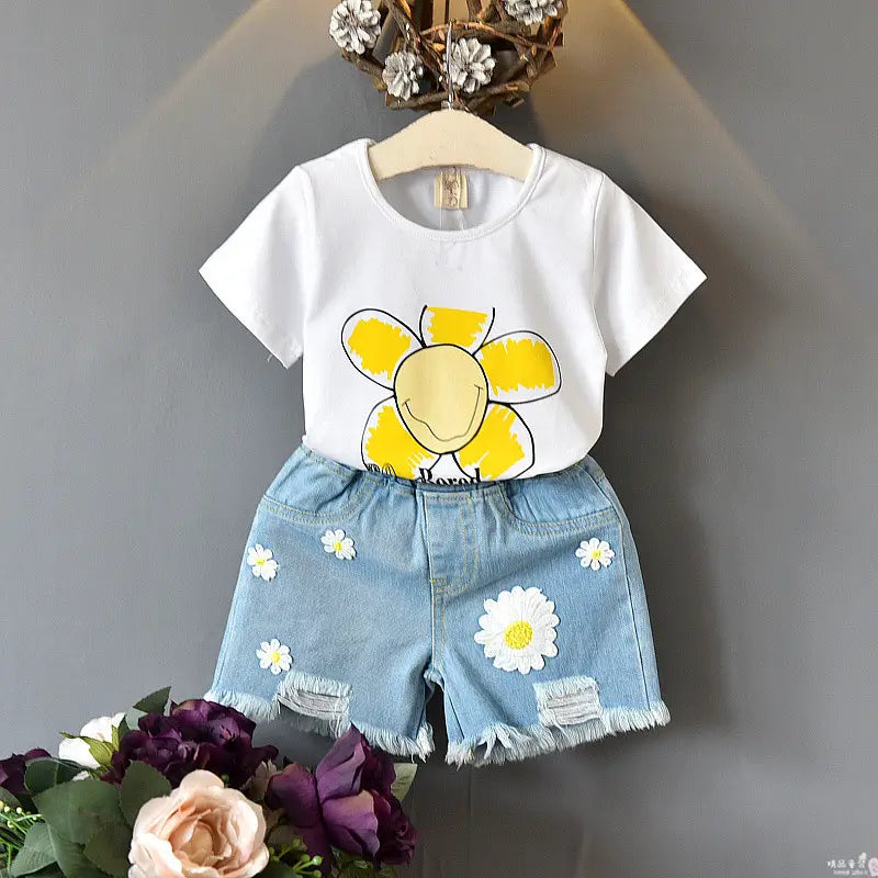 Girls two-piece summer children’s clothing girls short-sleeved T-shirt