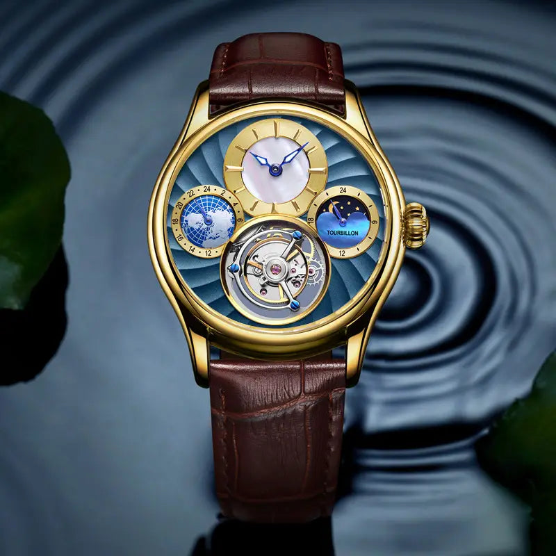 Platinum White Noodles Timepiece Sapphire Gold Blue Surface