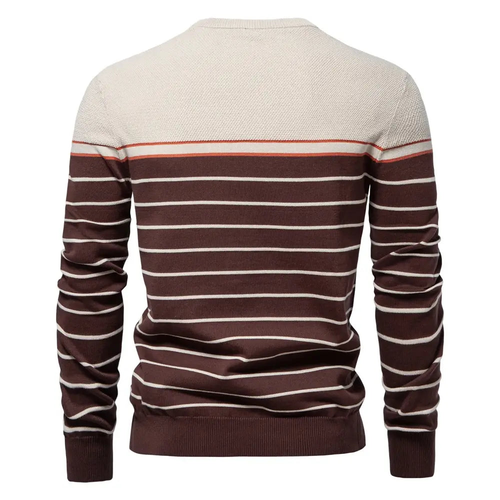 Men’s Fashion Casual Striped Color Matching Long-sleeved Sweater