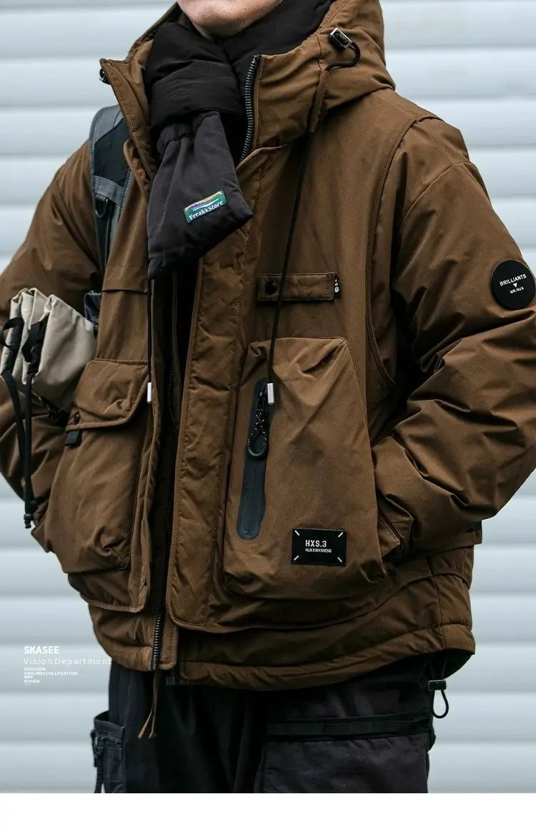 Loose Outdoor Multi-pocket Winter Workwear Hooded Down Jacket