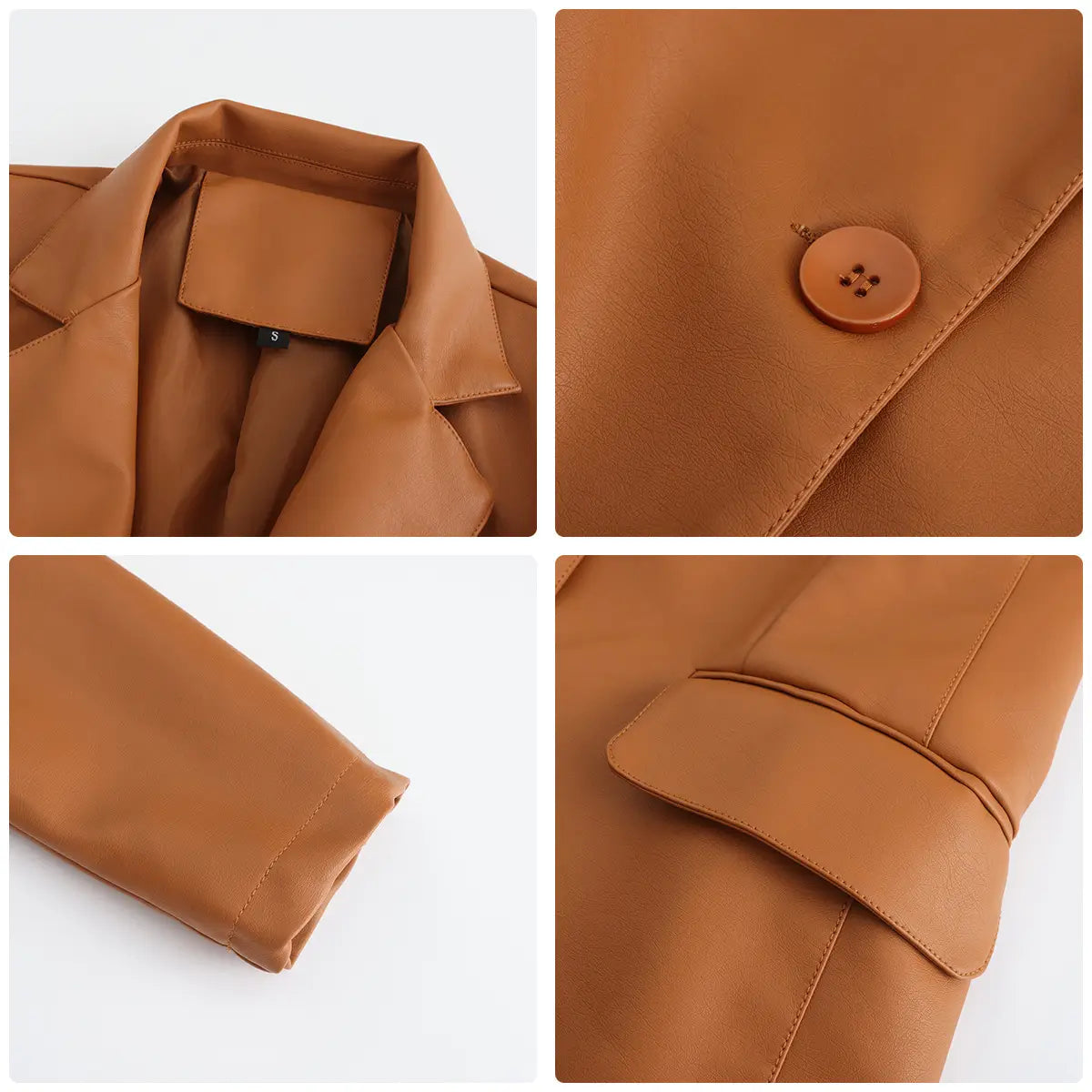 Single Button Commute Leisure Solid Color Leather Coat
