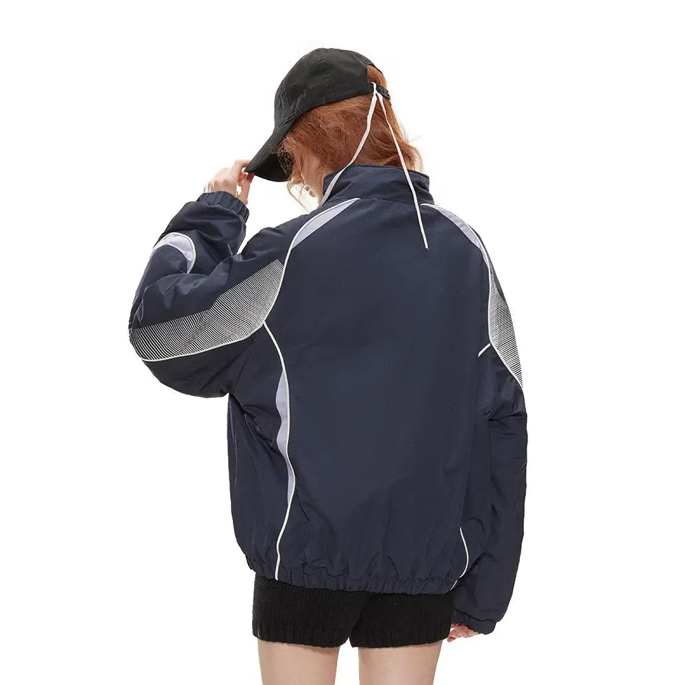 Splicing Gradient Letter Cotton Padded Loose Stand Collar Jacket