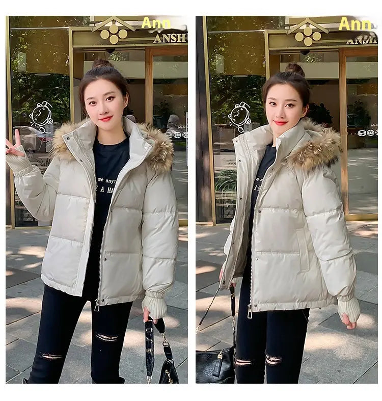 Loose Hooded Gloves Thickened Thermal Quilted Jacket Coat For Women