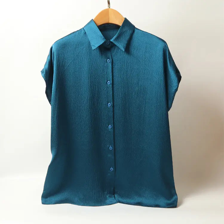Pearl Satin Shirt Reverse Collar Single-breasted