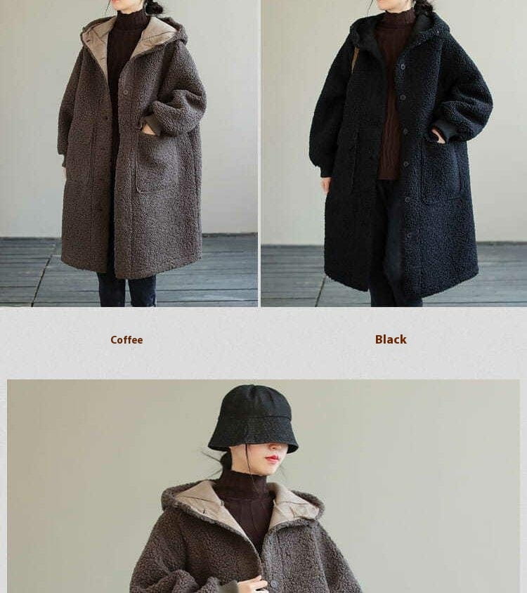 European And American Plus Size Loose Lamb Wool Younger Hoodie Padded Coat Women