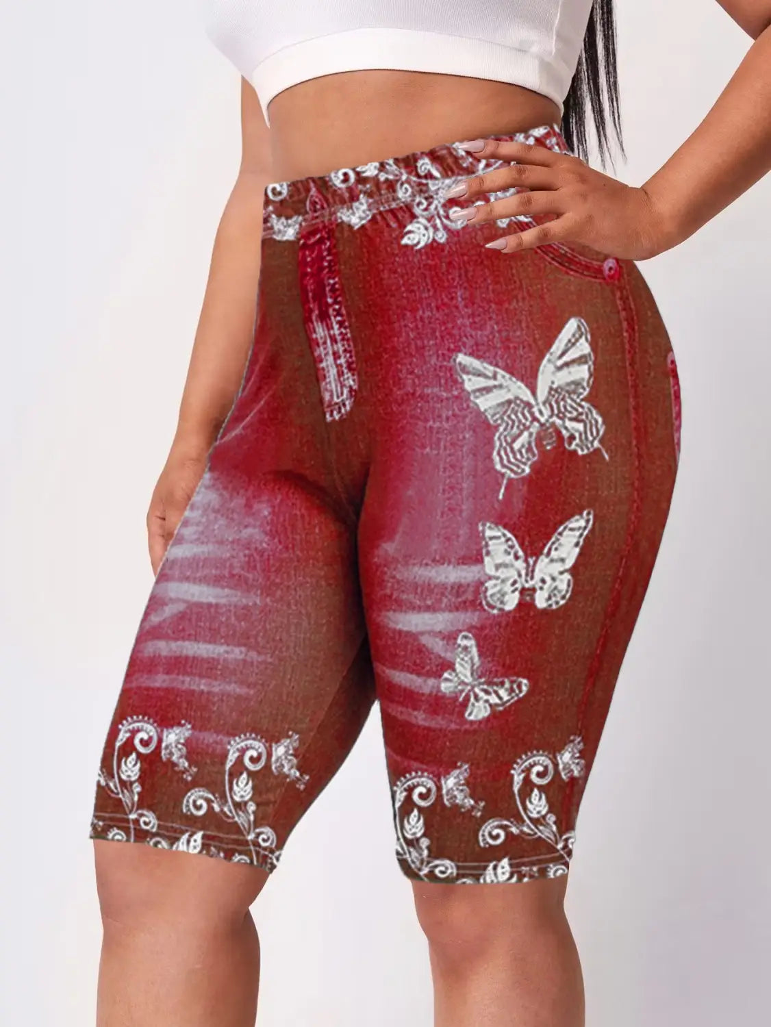 Printed Denim Butterfly Sports Leggings
