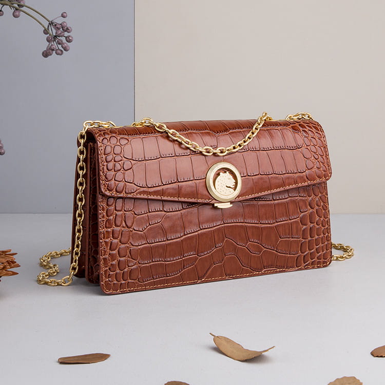 Dark Brown Leather Lock Bag Luxury Clothing for Men and Women