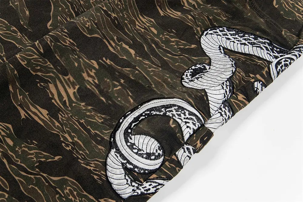 Casual All-match Camouflage Snake Year Limit Denim Paratrooper Pants