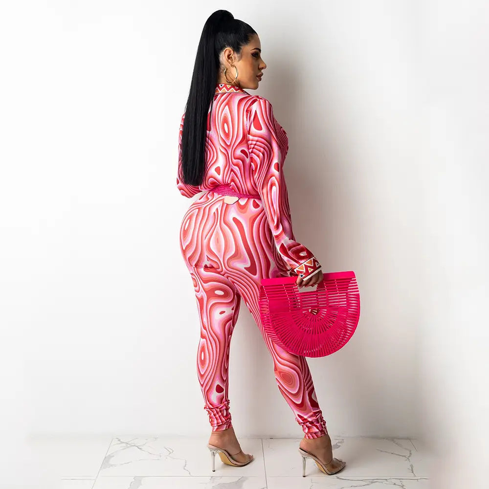 Autumn And Winter New Women’s Clothing Fashion Sexy Print Long Sleeve Tight Casual Suit