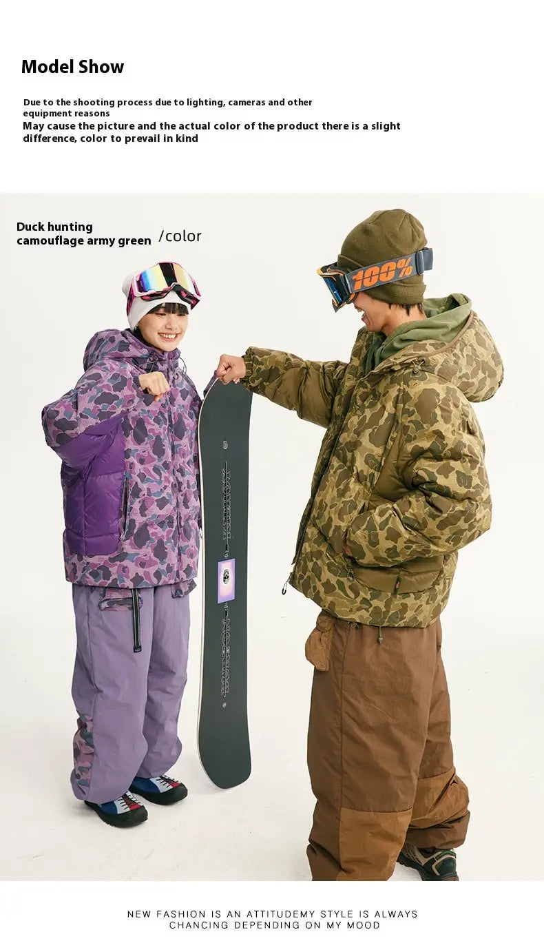 Winter Camouflage White Duck Down Three-proof Warm Coat For Women