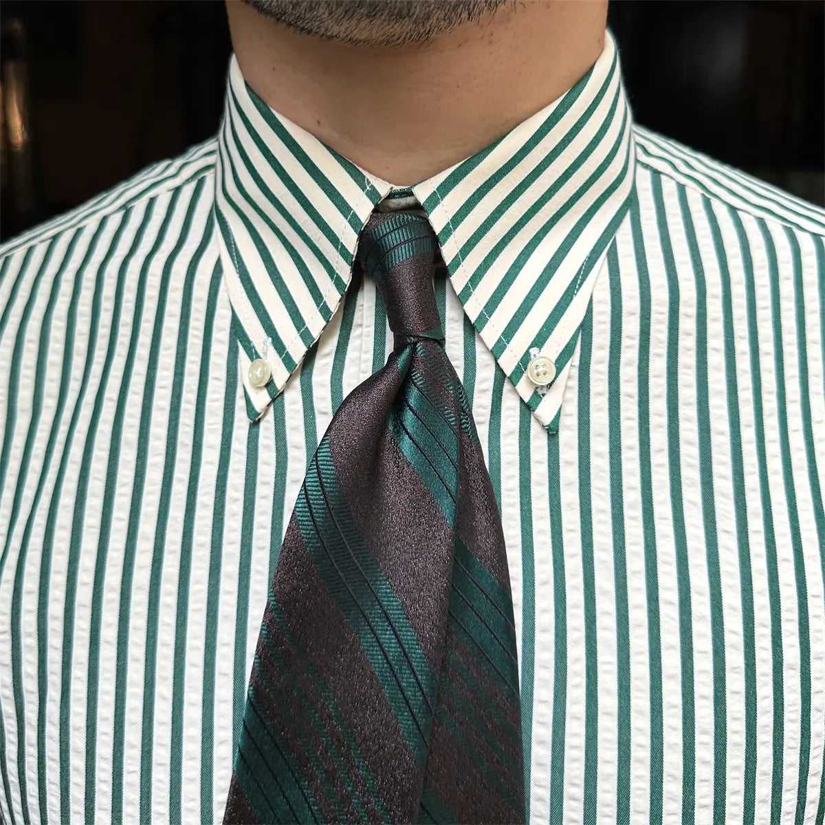 Men’s Seersucker Breathable Stripes Long-sleeved Shirt