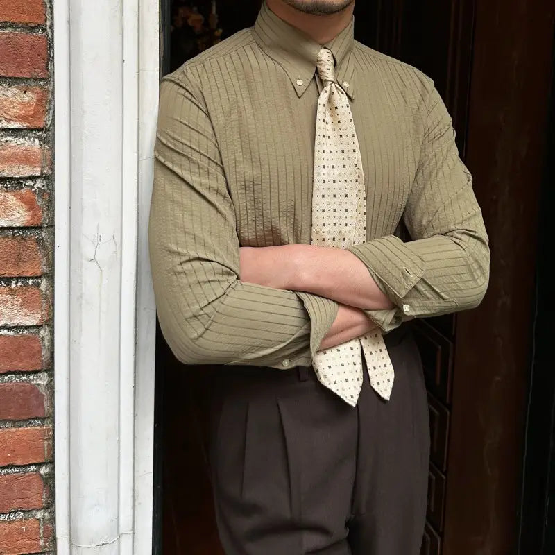 Men’s Breathable Casual Seersucker Long-sleeved Shirt