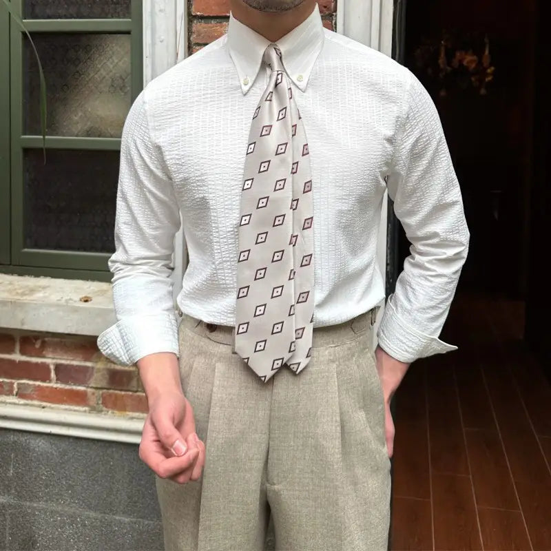Men’s Breathable Casual Seersucker Long-sleeved Shirt