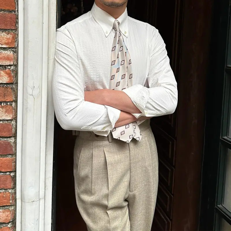 Men’s Breathable Casual Seersucker Long-sleeved Shirt