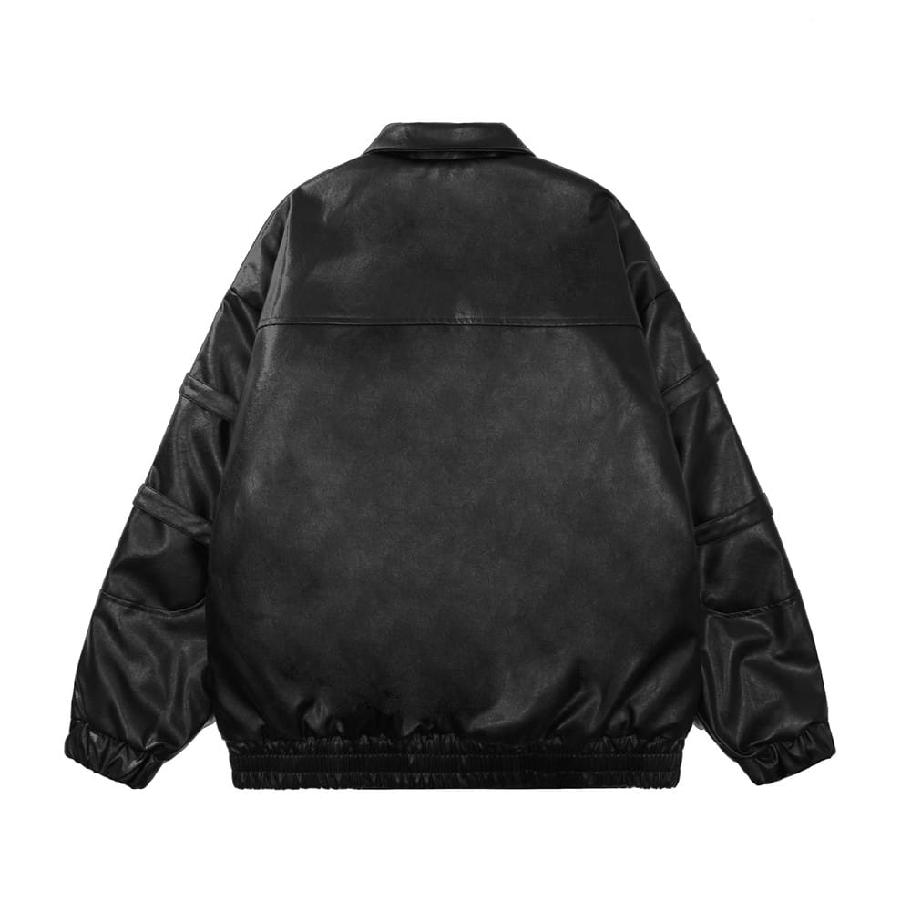 Lace-up Design Sense Motorcycle Clothing Leather Coat Men’s Rock Loose PU Leather Jacket