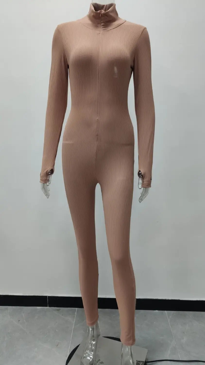 Women’s Zipper Stretch Turtleneck And Embroidered Slim Fit Fitness Jumpsuit Yoga Suit