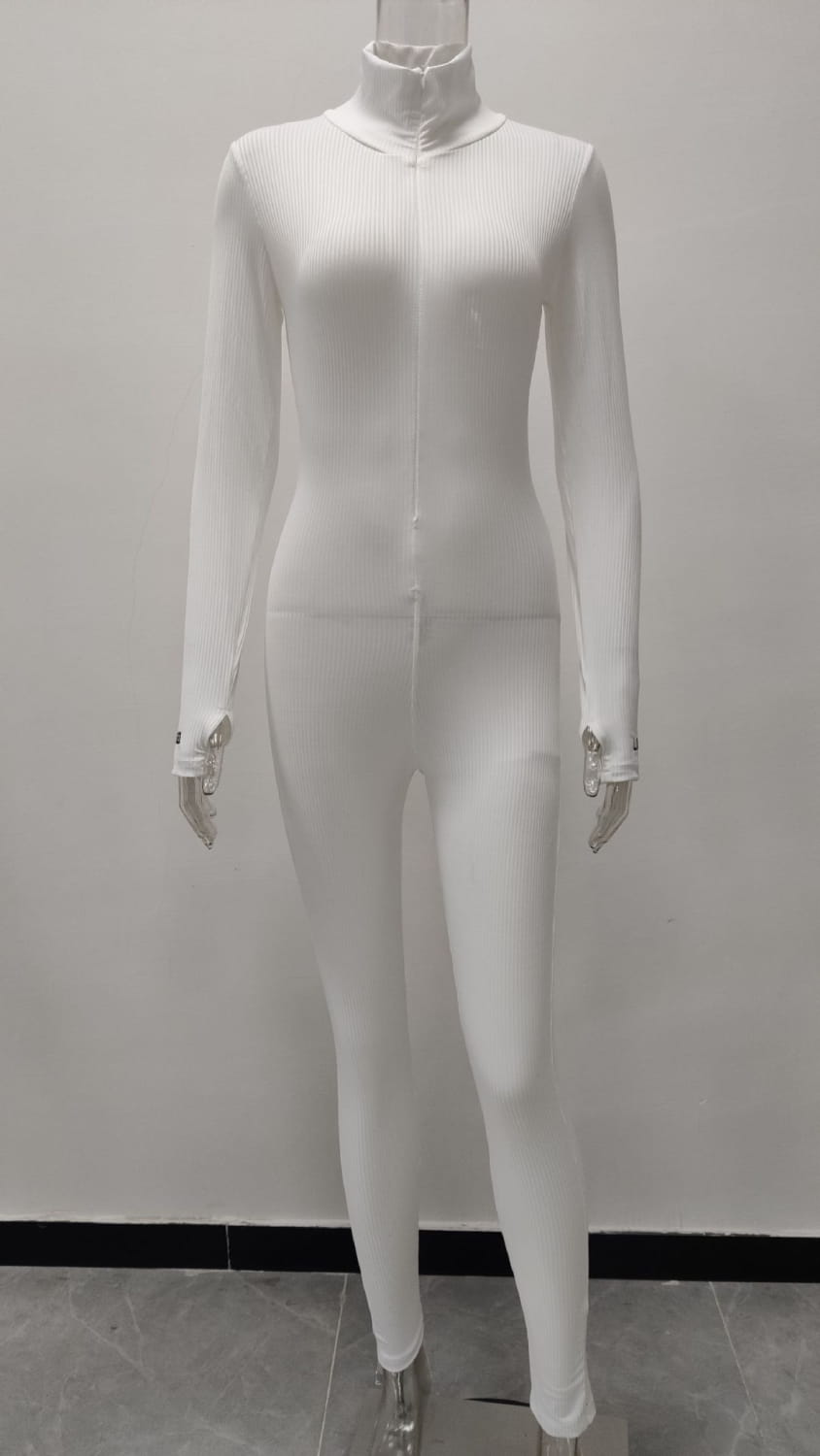 Women’s Zipper Stretch Turtleneck And Embroidered Slim Fit Fitness Jumpsuit Yoga Suit
