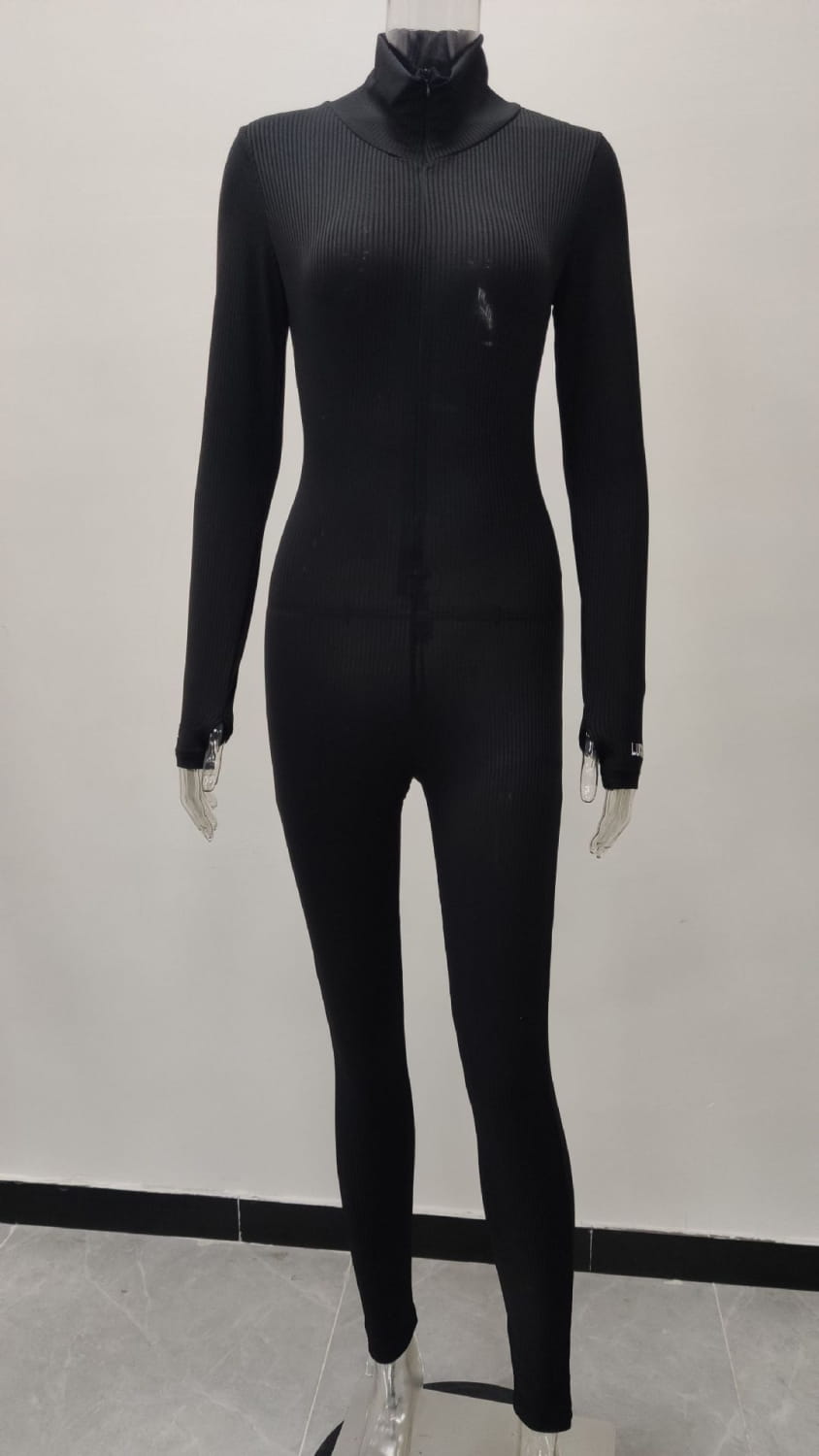 Women’s Zipper Stretch Turtleneck And Embroidered Slim Fit Fitness Jumpsuit Yoga Suit
