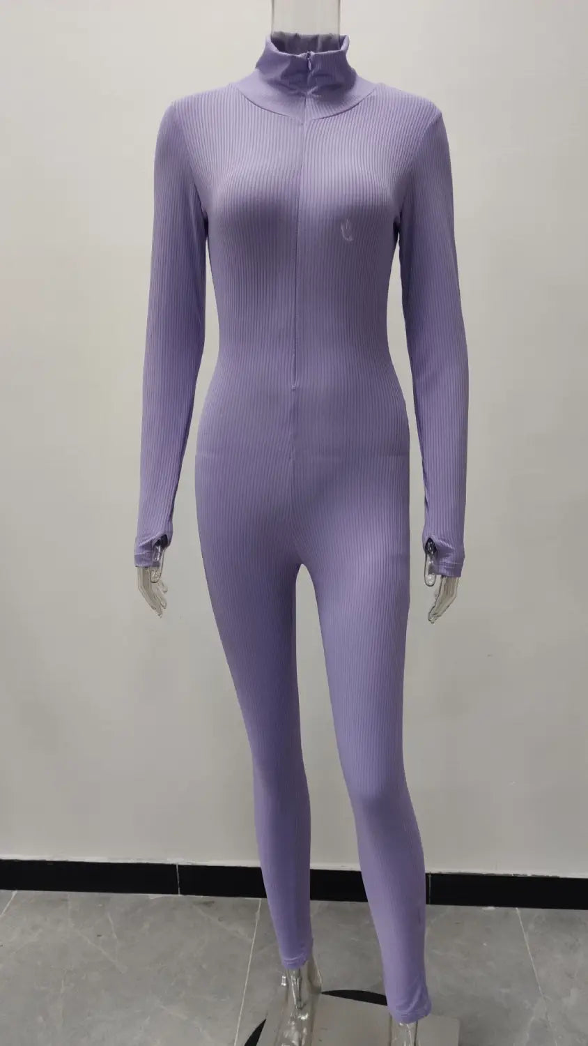 Women’s Zipper Stretch Turtleneck And Embroidered Slim Fit Fitness Jumpsuit Yoga Suit