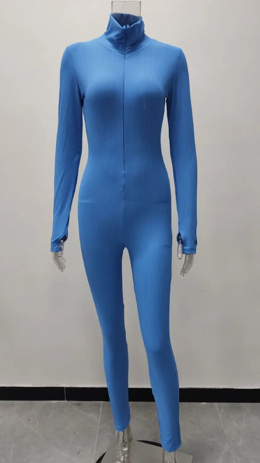 Women’s Zipper Stretch Turtleneck And Embroidered Slim Fit Fitness Jumpsuit Yoga Suit