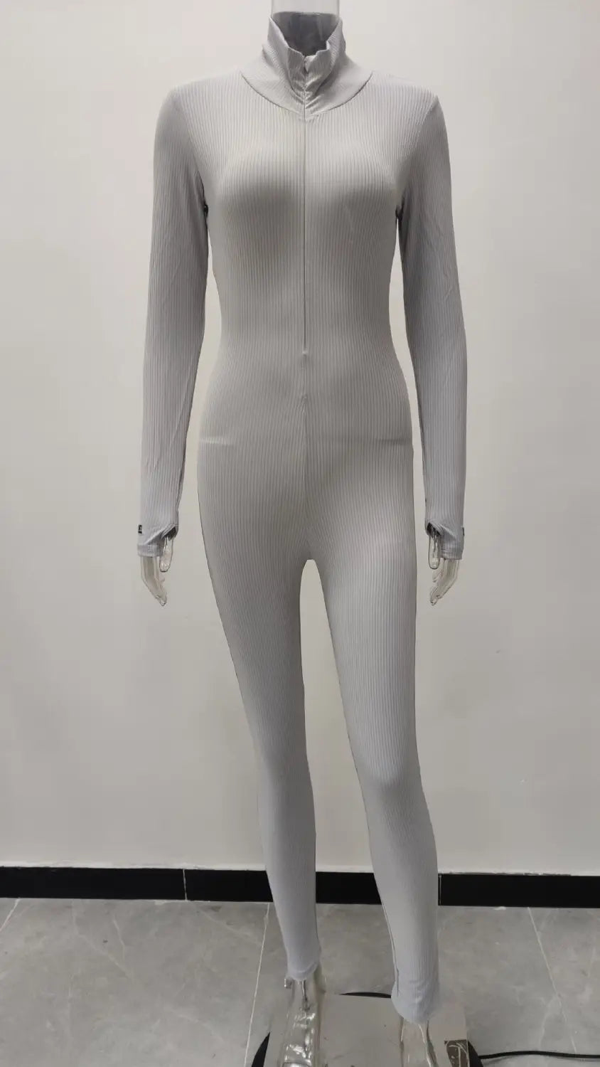 Women’s Zipper Stretch Turtleneck And Embroidered Slim Fit Fitness Jumpsuit Yoga Suit