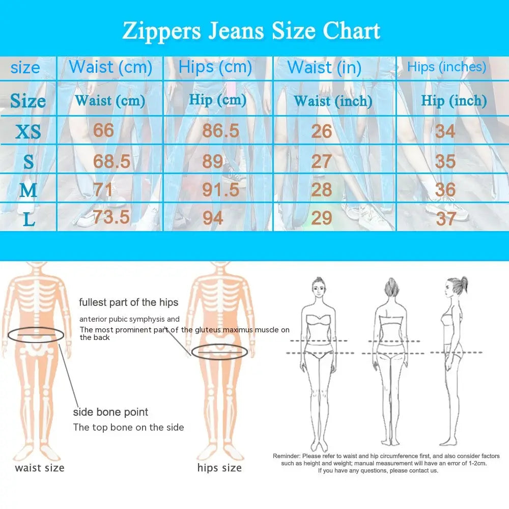 Light Blue Zipper Personality Design Irregular Skinny Jeans