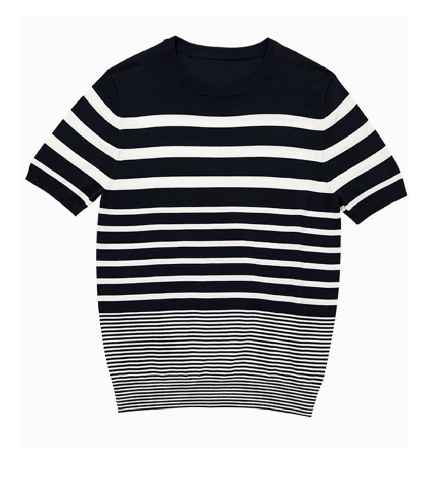 Men’s Short-sleeved Polo Shirt Retro Gradient Striped Knitted T-shirt