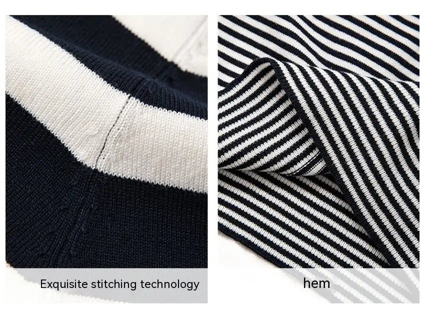 Men’s Short-sleeved Polo Shirt Retro Gradient Striped Knitted T-shirt