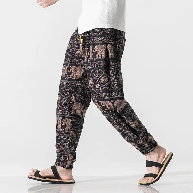 Men’s Beach Pants Retro Buckle Casual Trousers
