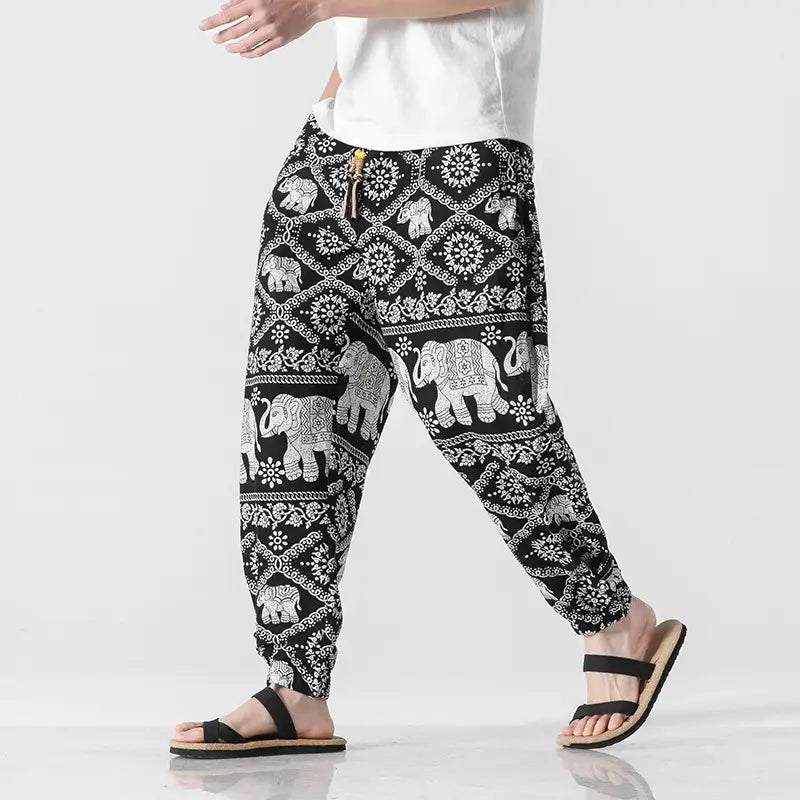 Men’s Beach Pants Retro Buckle Casual Trousers