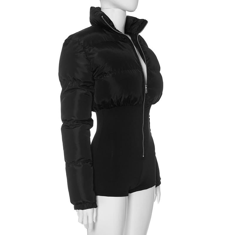 Cotton-padded Stretch Tight Jumpsuit Slim Short Jacket