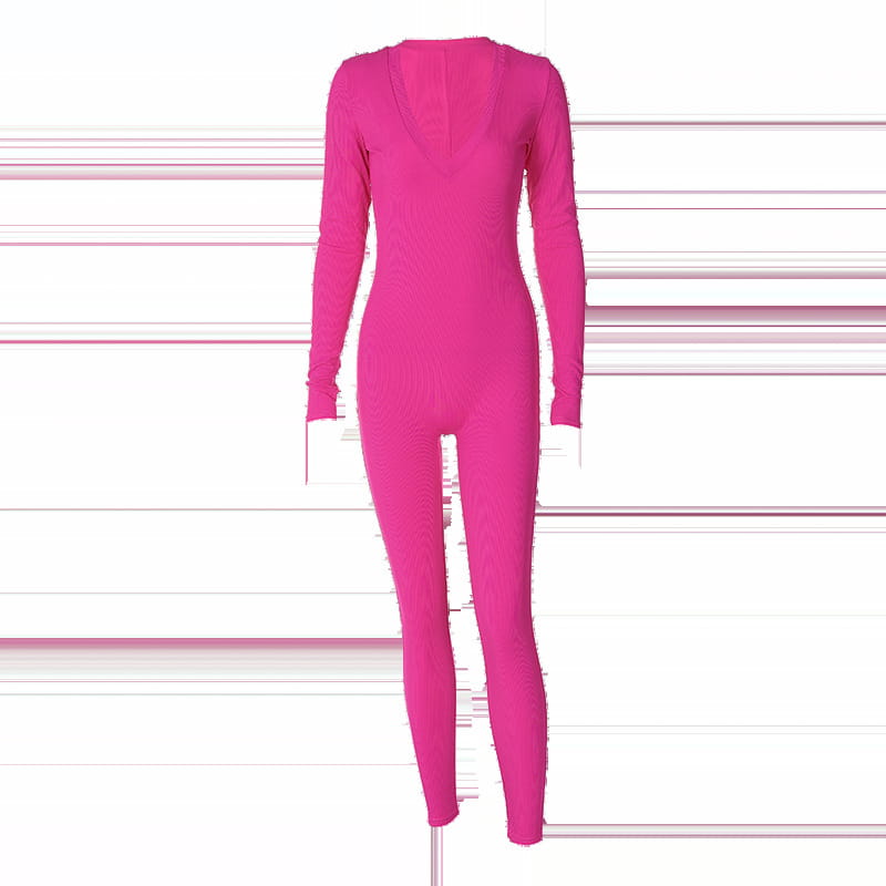 Solid Color Slim Fit Sports Long Sleeve Jumpsuit