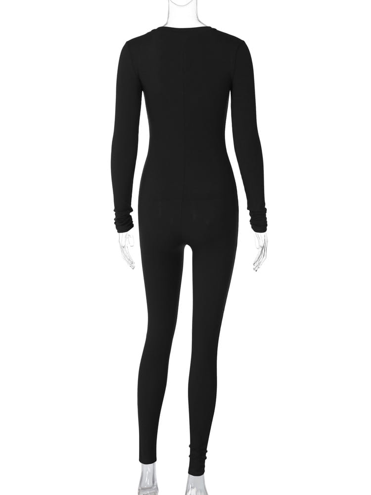 Solid Color Slim Fit Sports Long Sleeve Jumpsuit